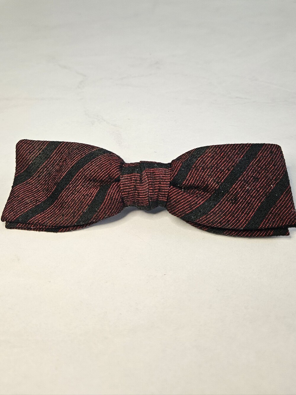 VintageMen's Burgundy and Black Striped Bow Tie